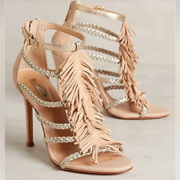SCHUTZ Sand & Gold “Carmen” Fringe Sandals New in Box!! - Picture 1 of 15